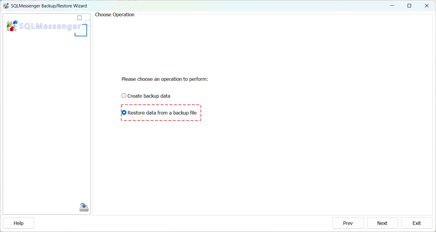 Choose "Restore data from a backup file"