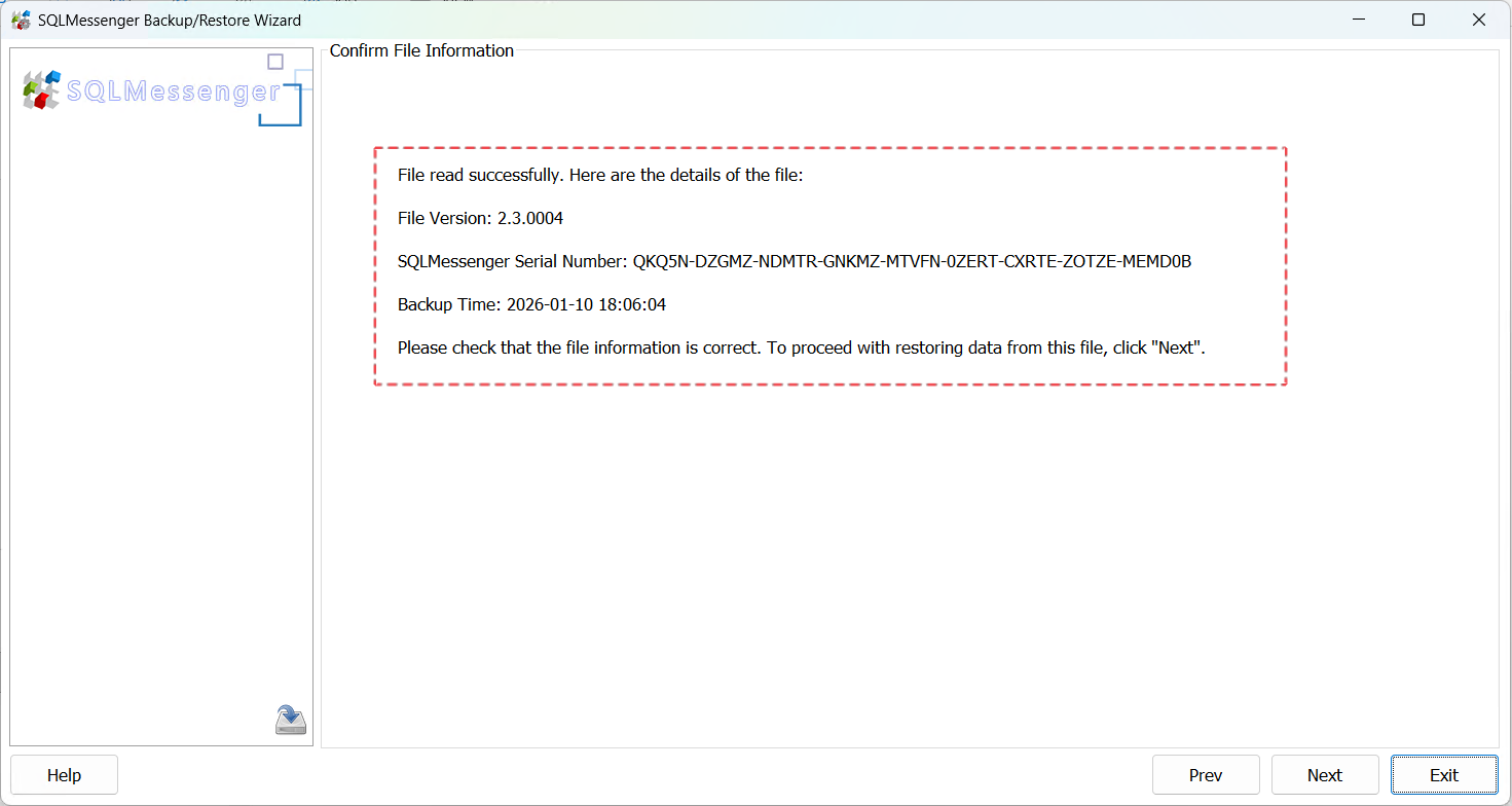 Display backup file information