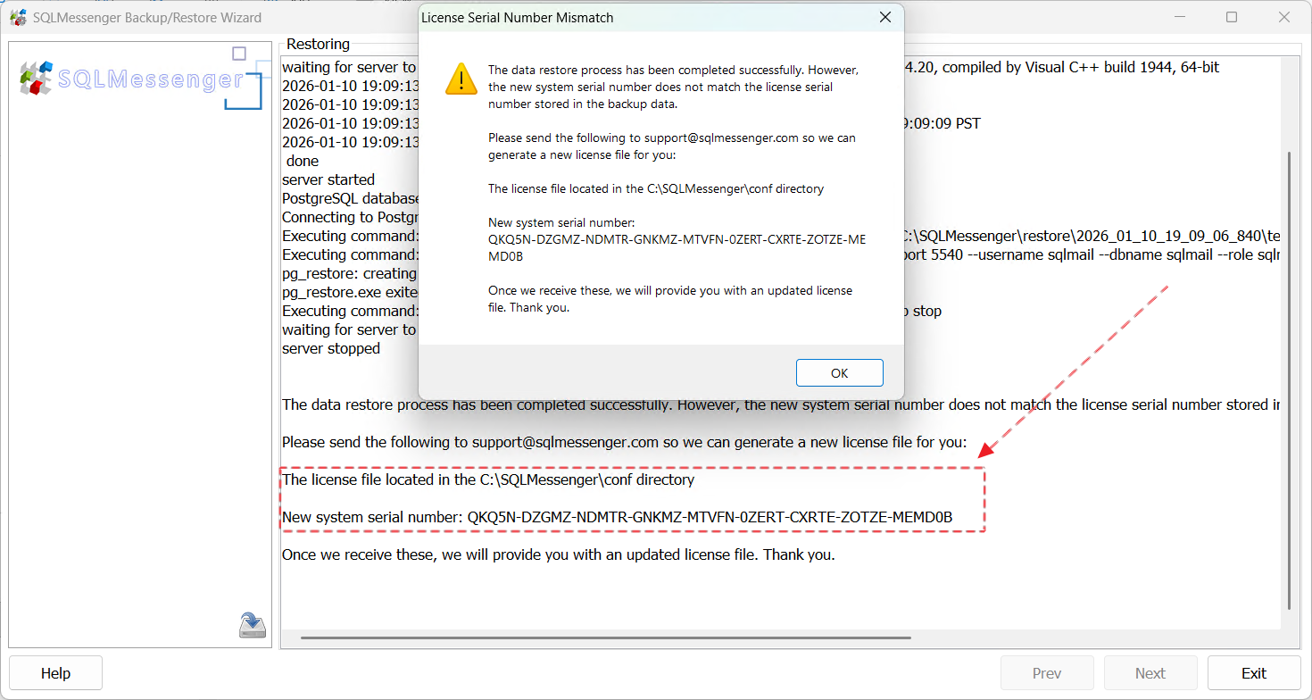 SQLMessenger serial number on the new computer