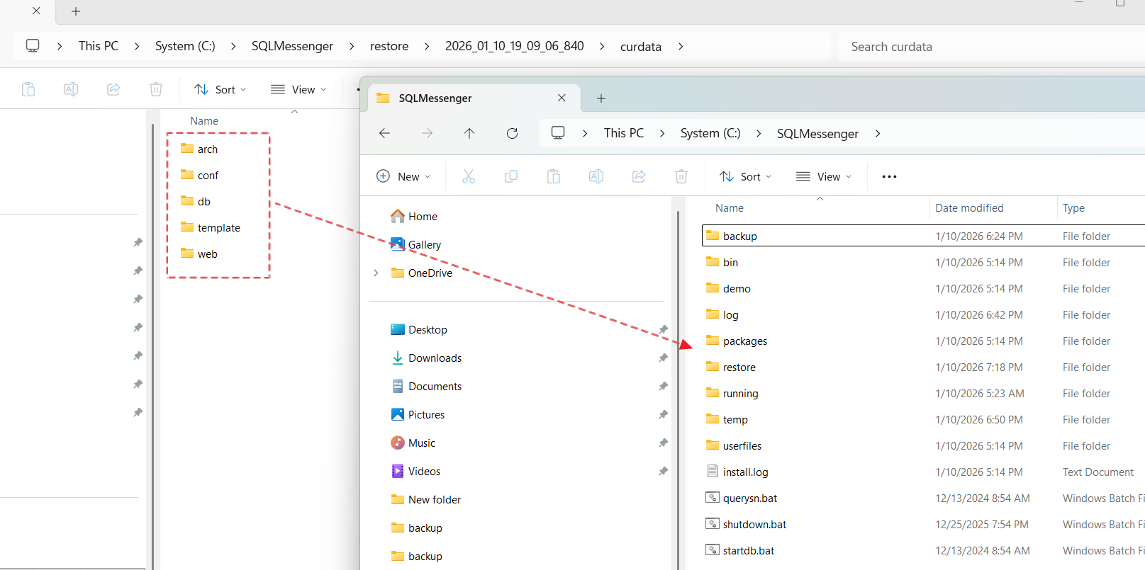 Copy folders from curdata to SQLMessenger installation directory