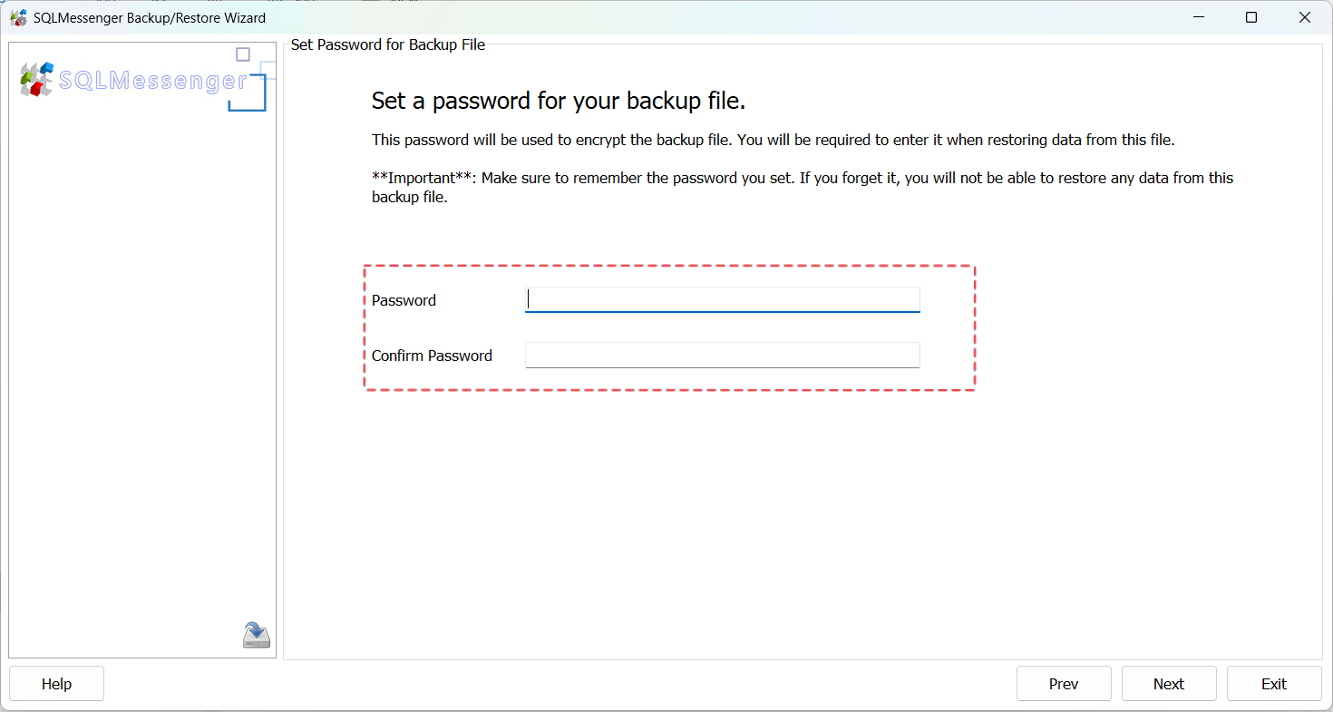 Set a password for the backup file