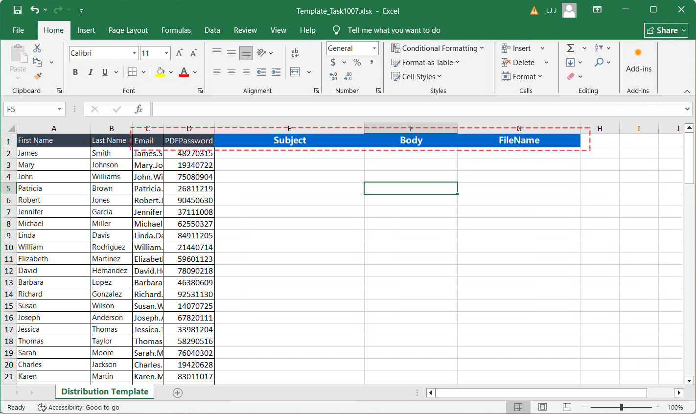 Copy recipient list to template table