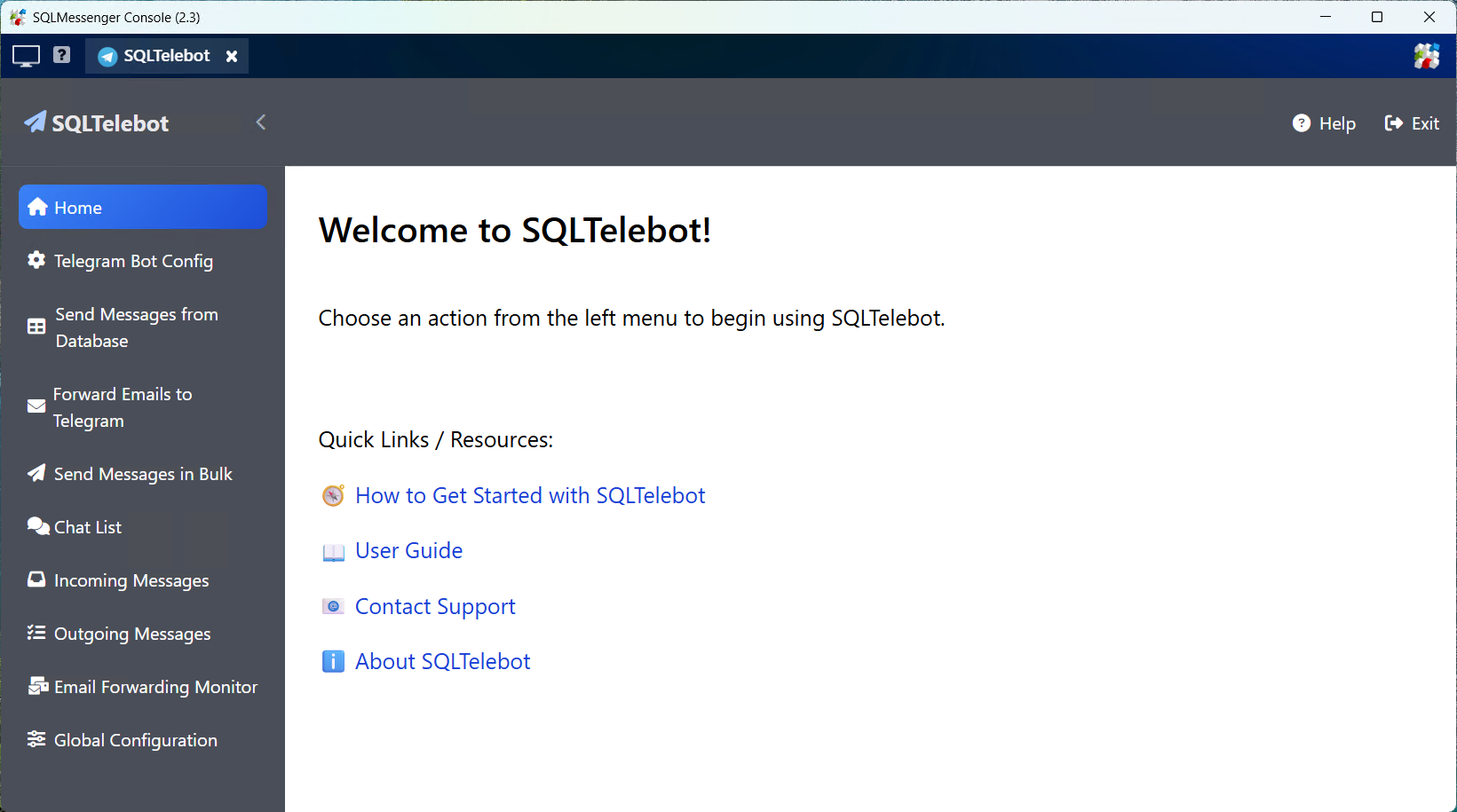 The management interface of SQLTelebot