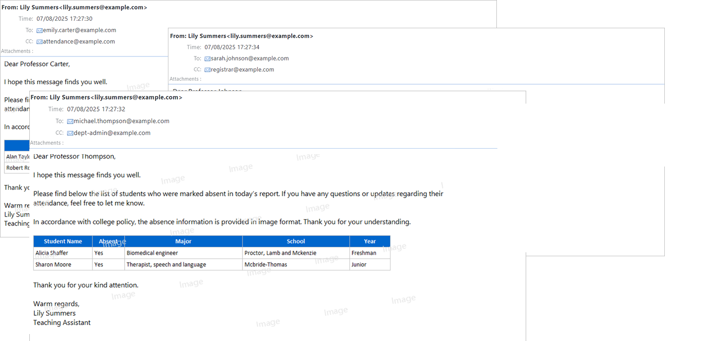 Emails to be sent by Lily