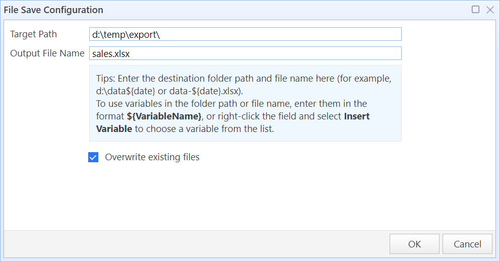 File Save Configuration dialog box