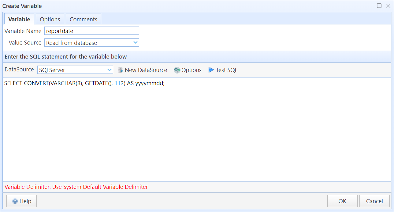 Custom variable reportdate