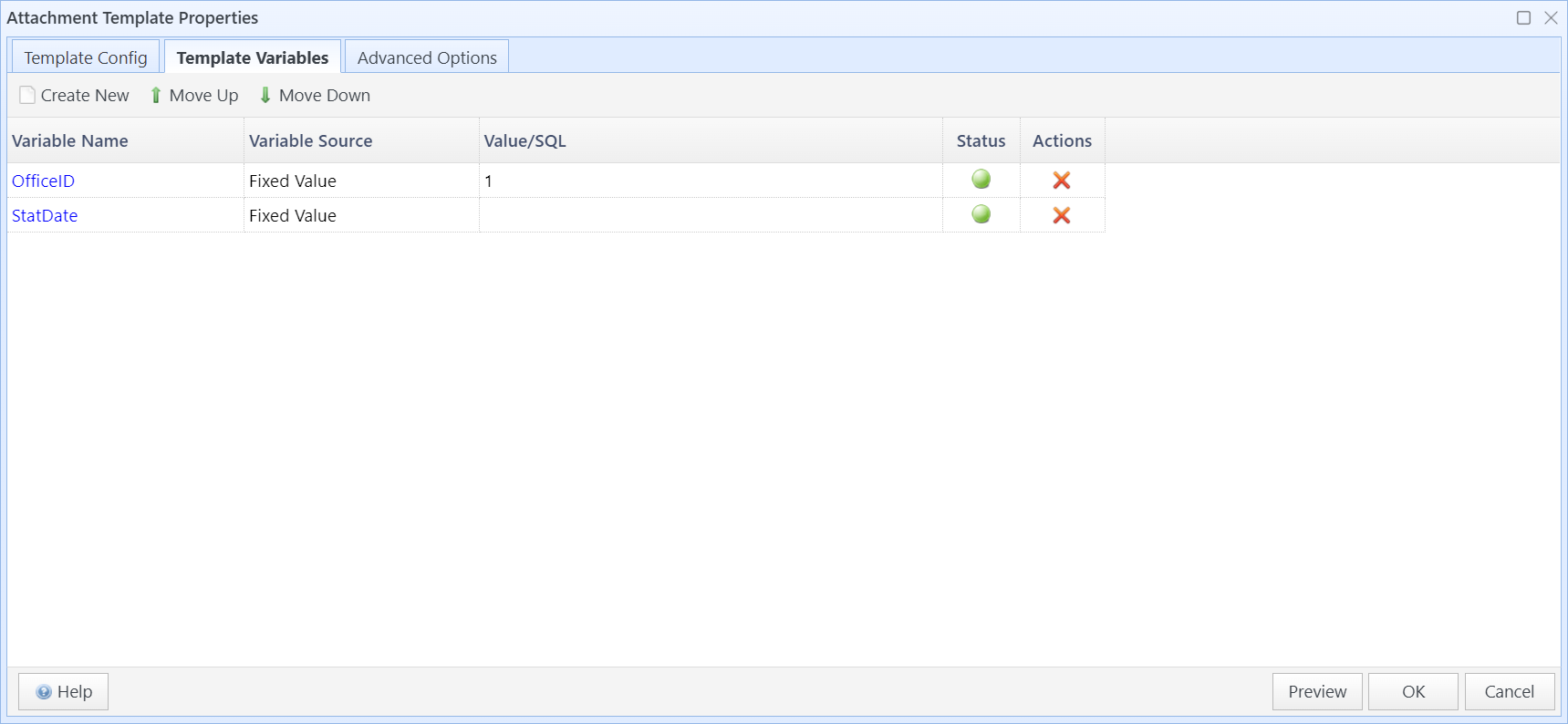 Template variables list