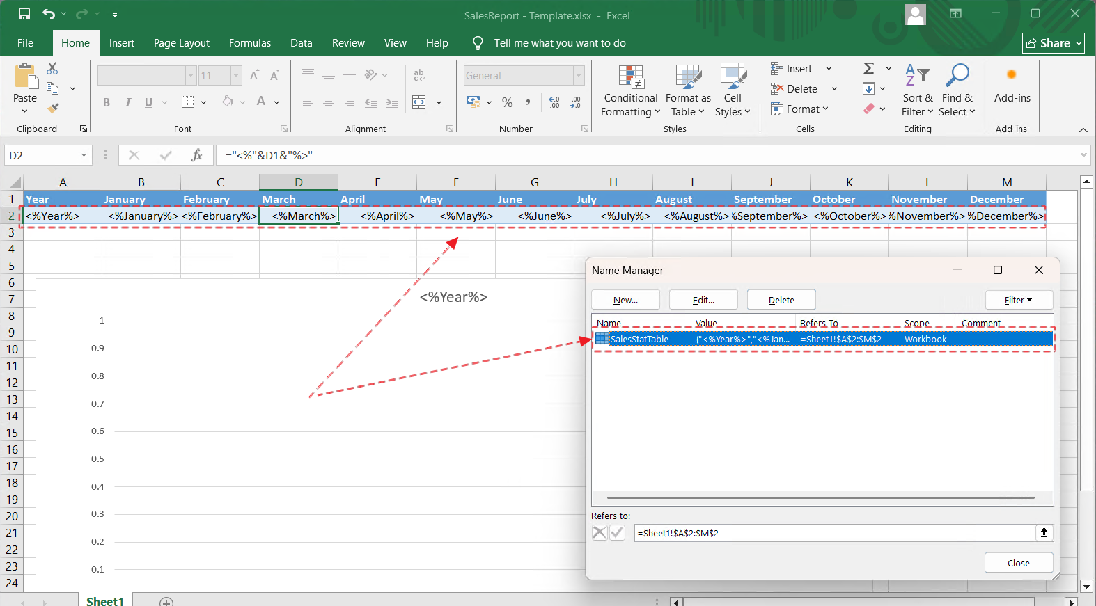 Create a named range in the table