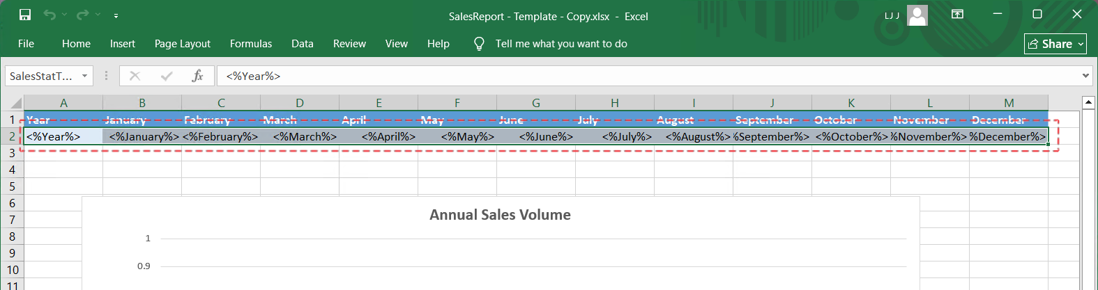 Select cells A2 to M2 in Sheet1, and press the Ctrl+F3 shortcut to open the Name Manager