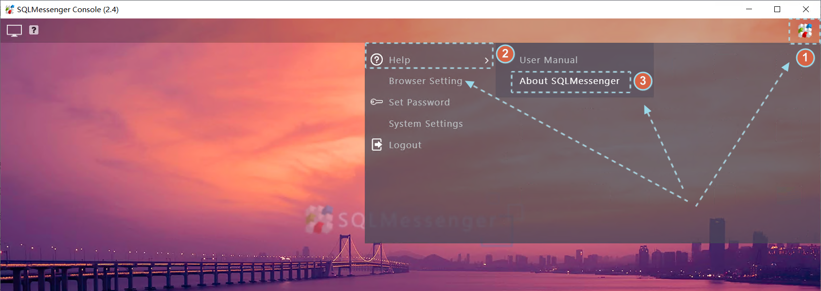 Open the About SQLMessenger dialog box