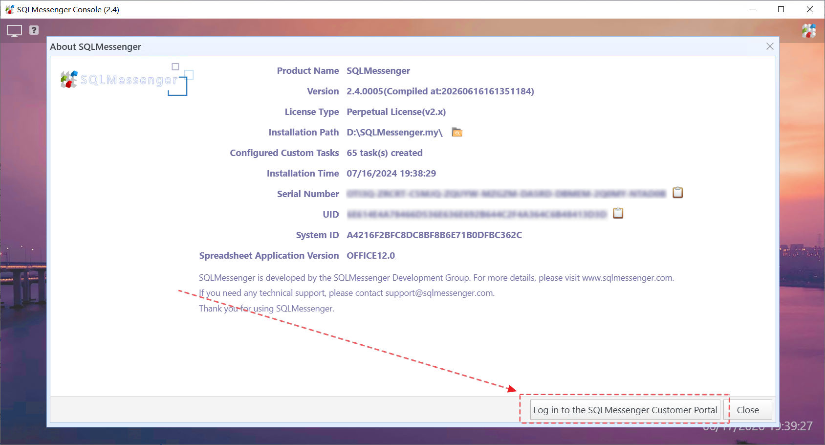 Click to log in to the SQLMessenger Customer Portal