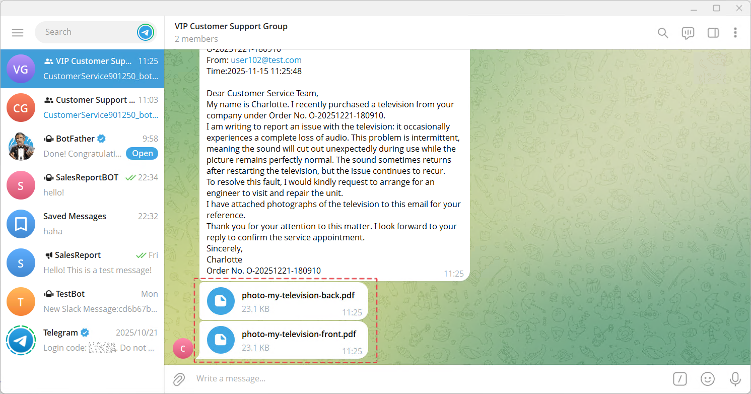 Email attachments sent to Telegram by SQLTelebot