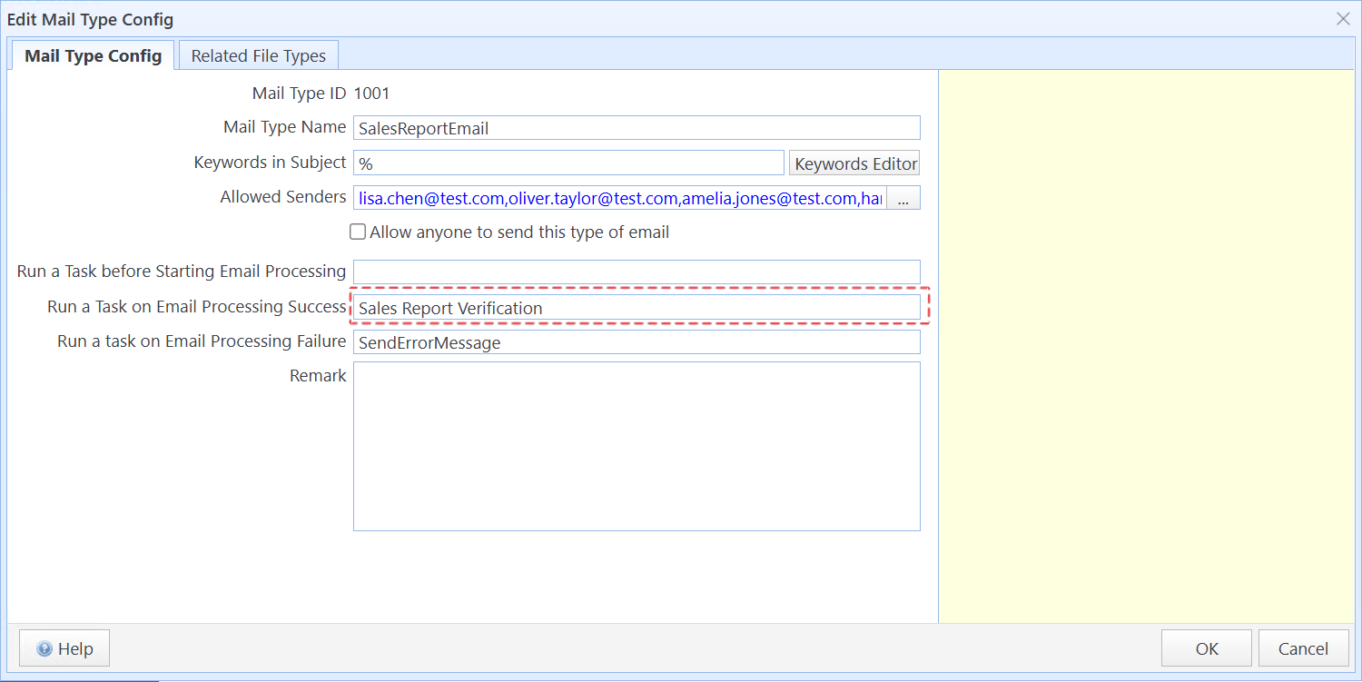 Set up a personalized email data processing task