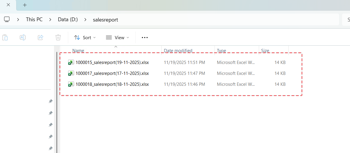 The attachment files have been copied to the specified folder