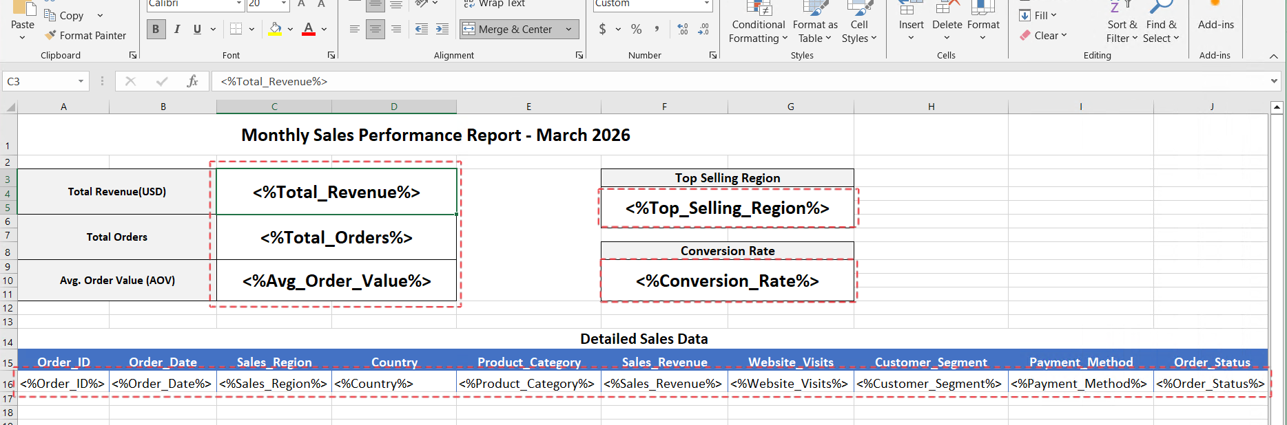 Add data cell markers in the template
