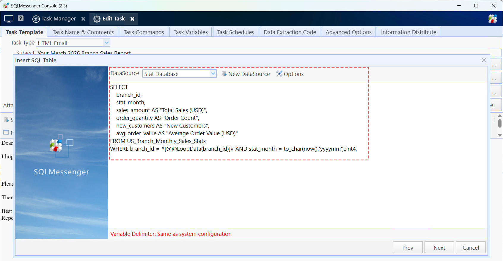 Set report query statement