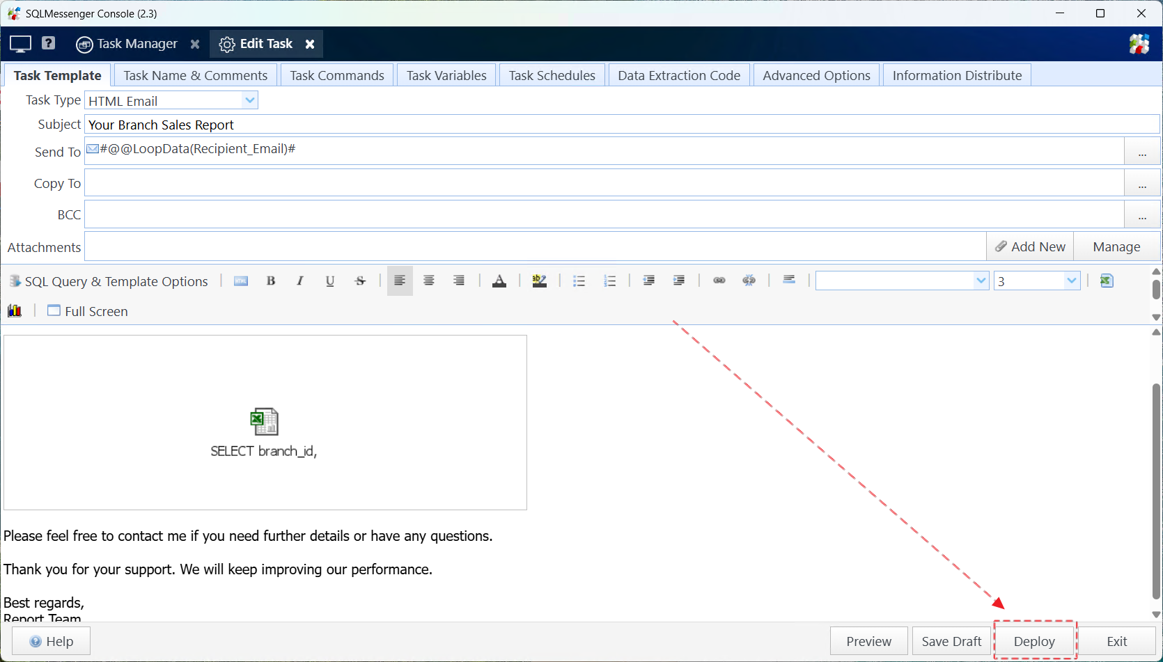 Deploy task configuration