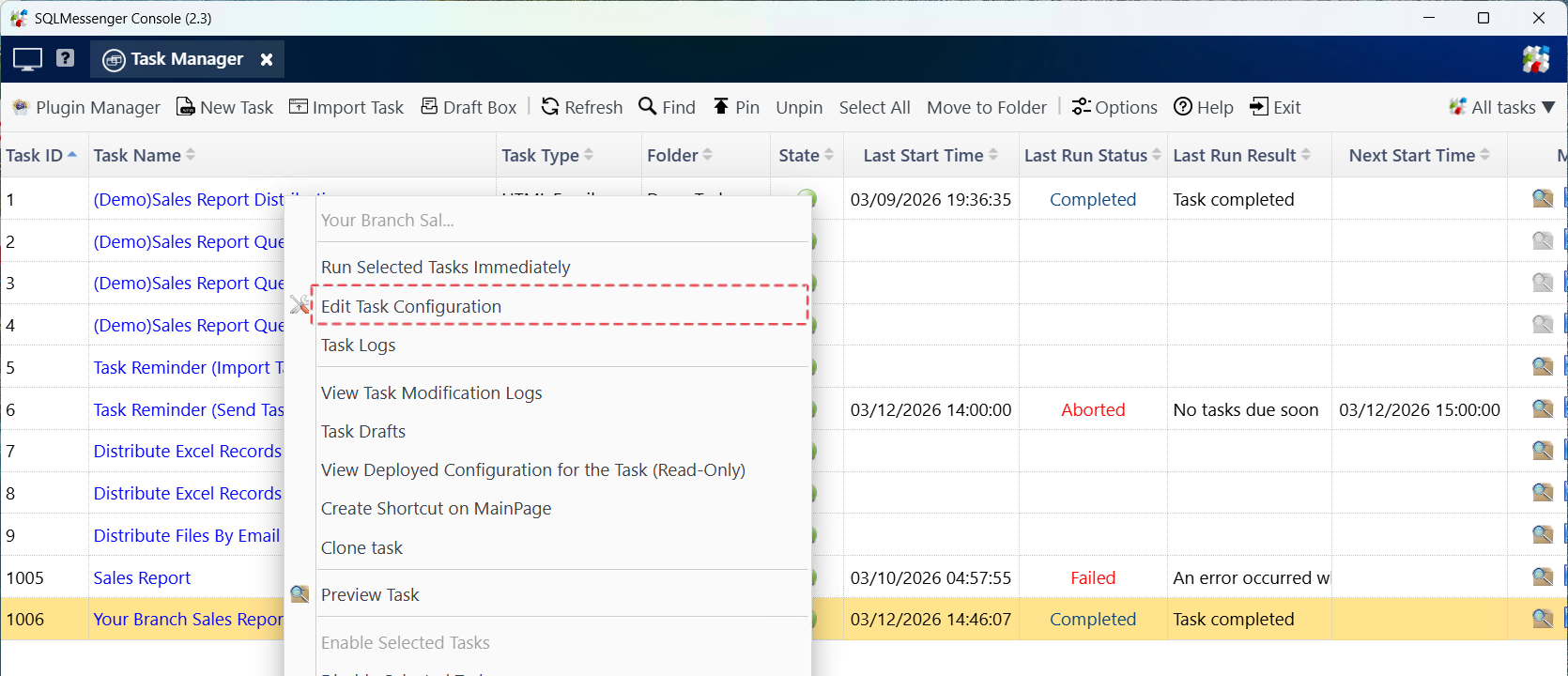 Edit Task Configuration