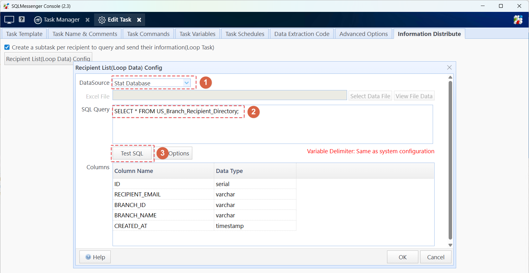 Read recipient list from database
