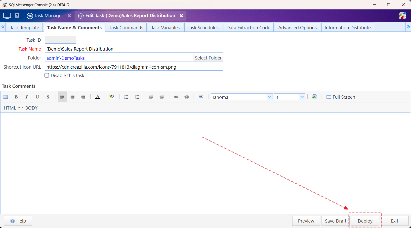 Click the "Deploy" button to make the new configuration take effect