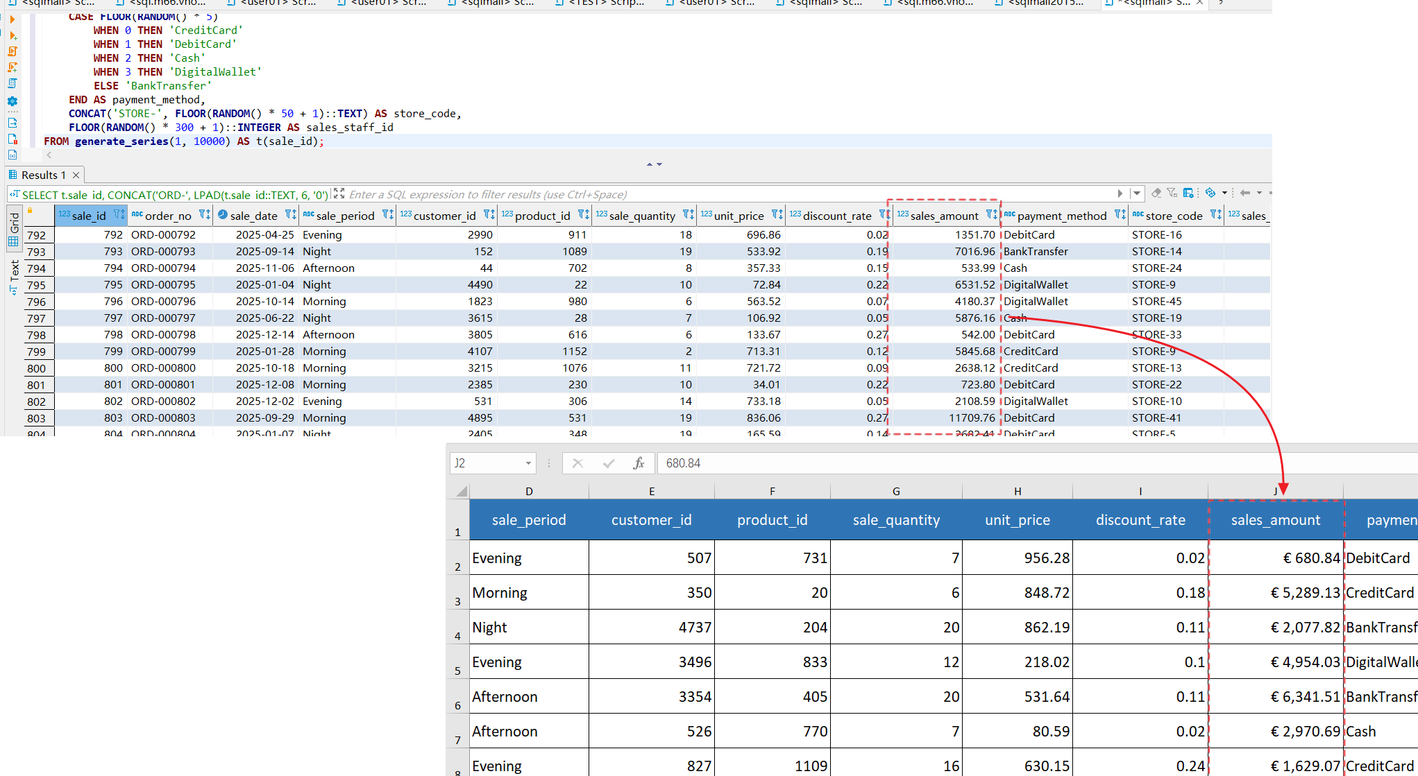 Format the sales_amount field as currency with Custom Excel Template