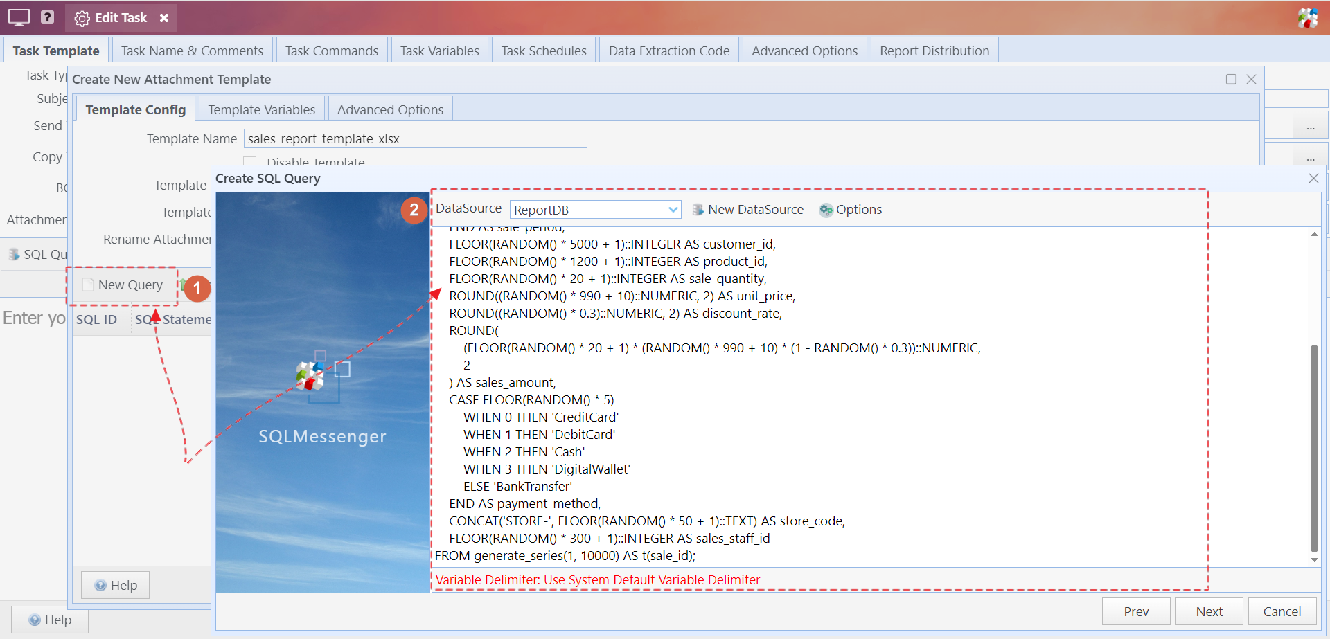 Attach an SQL query to the template attachment
