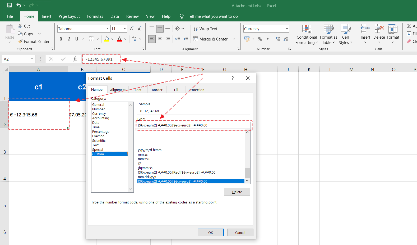 Excel displays numeric data in currency format based on Format String