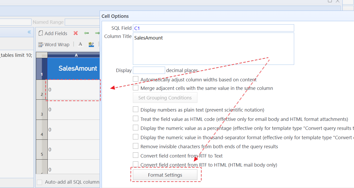 Double-click the target column in SQLMessenger Table Designer and click Format Settings
