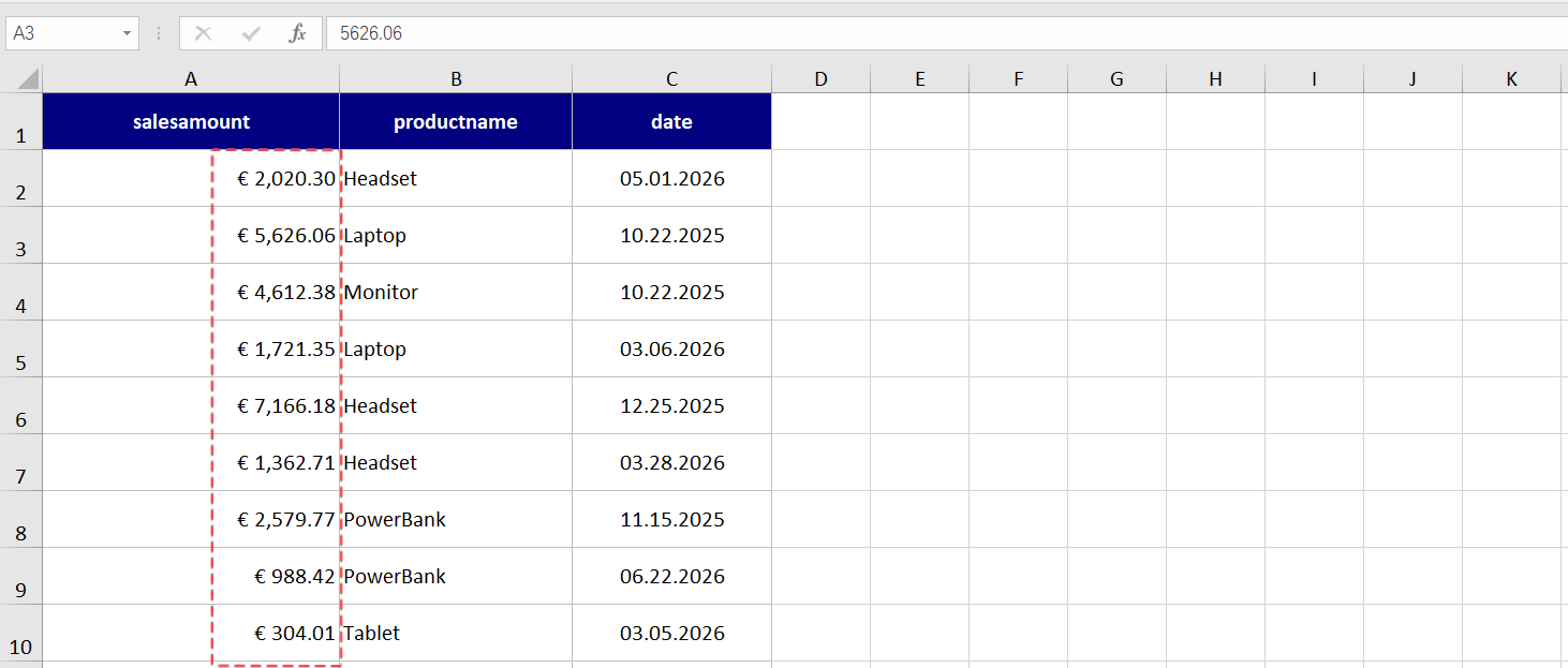 Generated table after task execution
