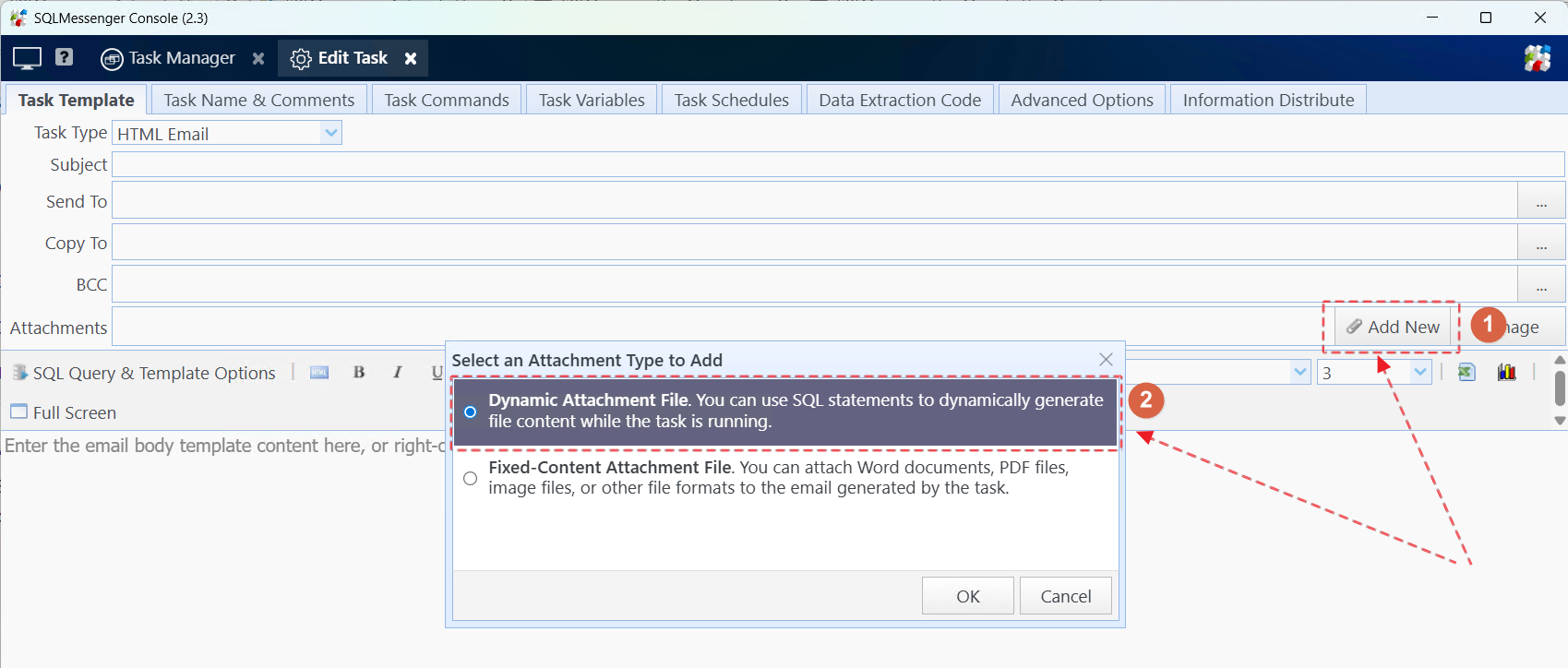 Create an attachment template in the task