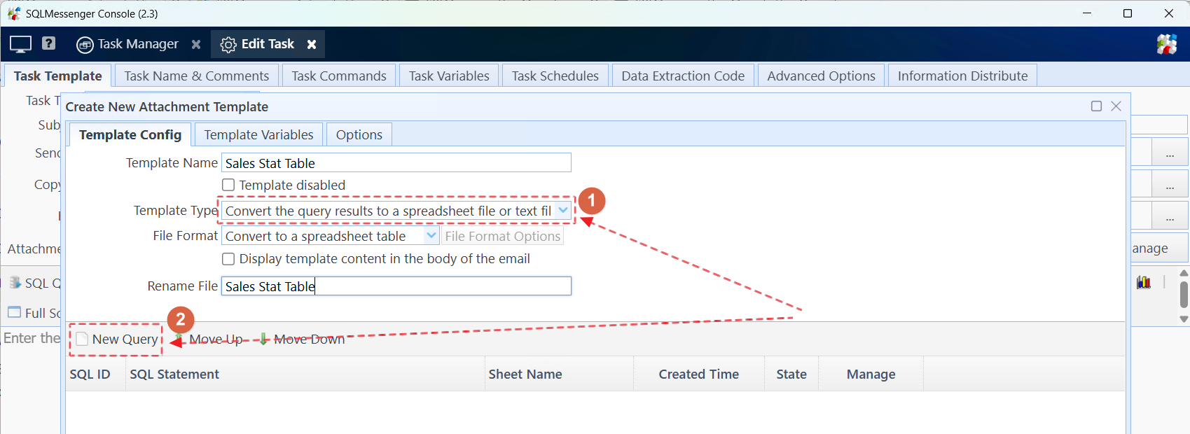Select template type and add new query