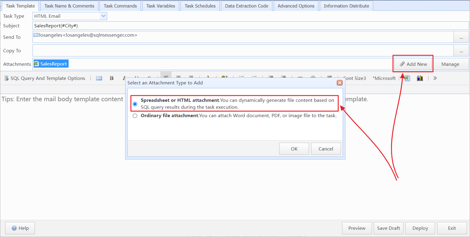Create an attachment template in the task