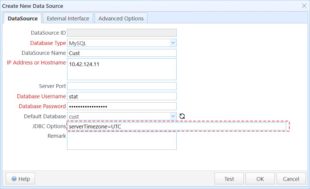 Set the time zone for MySQL database connections in JDBC Options